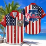 Philadelphia Phillies Hawaiian Shirt 250 Years of Freedom Anniversary 1776-2026 USA Flag Premium Crinkle Textured