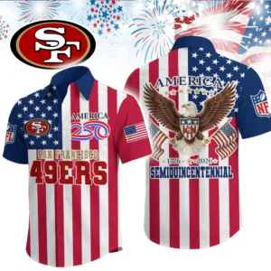 San Francisco 49ers Hawaiian Shirt 2026 Premium Crinkle Textured x Liberty Eagle Patriotic Limited Edition