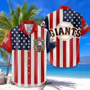 San Francisco Giants Hawaiian Shirt 250 Years of Freedom Anniversary 1776-2026 USA Flag Premium Crinkle Textured