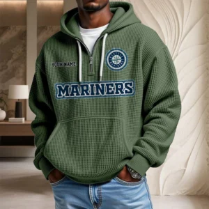 Seattle Mariners Waffle Knit Hoodie Quarter Zip New 2026 Personalize Name