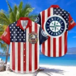 Seattle Mariners Hawaiian Shirt 250 Years of Freedom Anniversary 1776-2026 USA Flag Premium Crinkle Textured