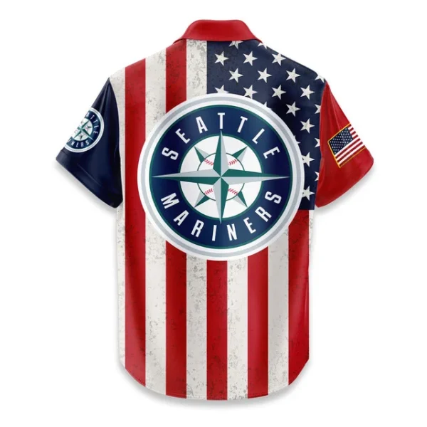 Seattle Mariners Hawaiian Shirt 250 Years of Freedom Anniversary 1776-2026 USA Flag Premium Crinkle Textured