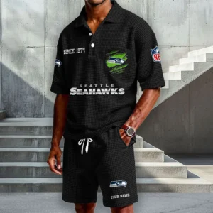 Seattle Seahawks Premium Waffle Knit Polo Shorts Set 2026 Limited