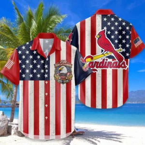 St. Louis Cardinals Hawaiian Shirt 250 Years of Freedom Anniversary 1776-2026 USA Flag Premium Crinkle Textured