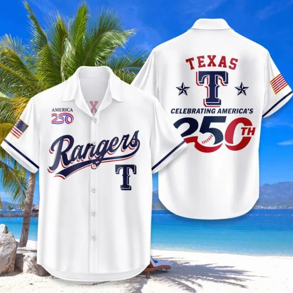 Texas Rangers Hawaiian Shirt 2026 Limited Edition America’s 250th Anniversary USA Flag Premium Crinkle Textured