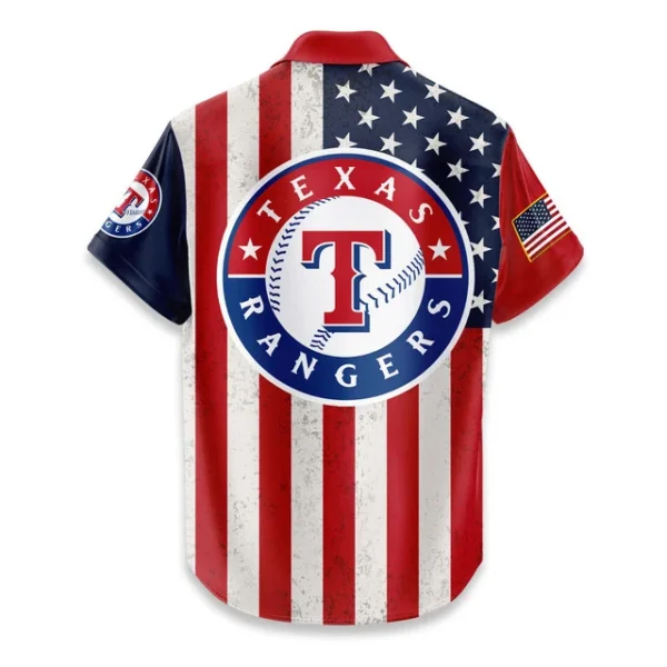 Texas Rangers Hawaiian Shirt 250 Years of Freedom Anniversary 1776-2026 USA Flag Premium Crinkle Textured