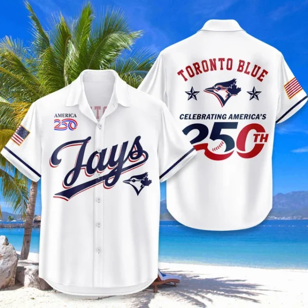 Toronto Blue Jays Hawaiian Shirt 2026 Limited Edition America’s 250th Anniversary USA Flag Premium Crinkle Textured