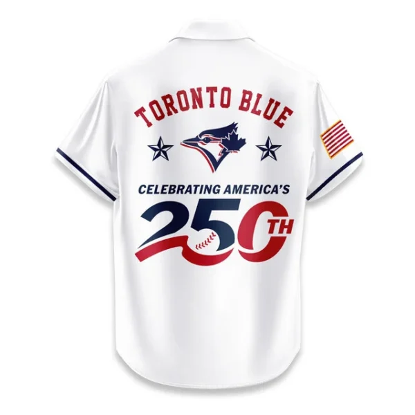 Toronto Blue Jays Hawaiian Shirt 2026 Limited Edition America’s 250th Anniversary USA Flag Premium Crinkle Textured