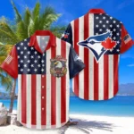 Toronto Blue Jays Hawaiian Shirt 250 Years of Freedom Anniversary 1776-2026 USA Flag Premium Crinkle Textured