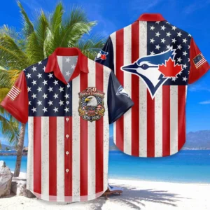 Toronto Blue Jays Hawaiian Shirt 250 Years of Freedom Anniversary 1776-2026 USA Flag Premium Crinkle Textured