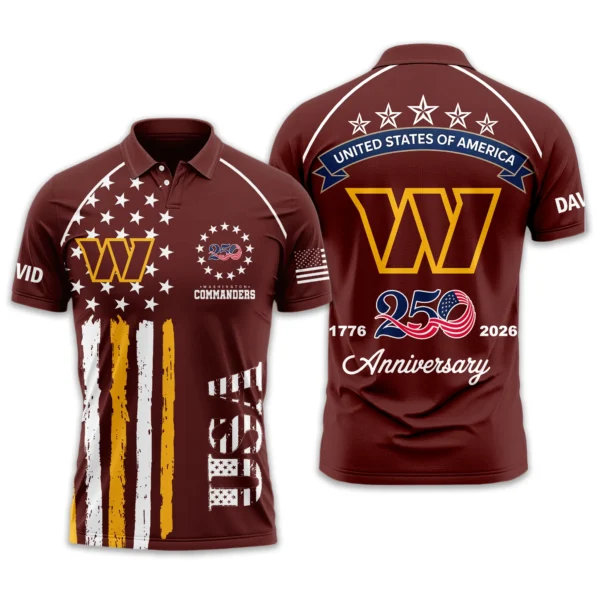 Washington Commanders Polo Shirt x America’s 250th Anniversary 2026 Limited Customize Name