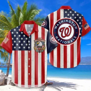 Washington Nationals Hawaiian Shirt 250 Years of Freedom Anniversary 1776-2026 USA Flag Premium Crinkle Textured