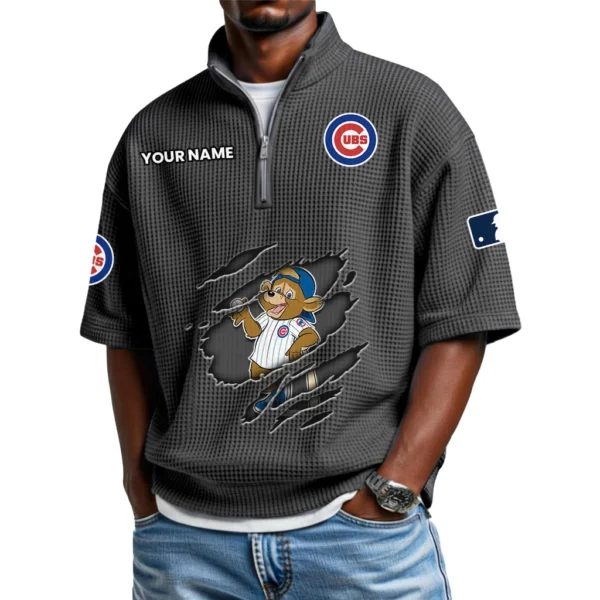 Chicago Cubs Polo Shirt 2026 New Men's Quarter Zip Waffle Knit