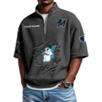 Miami Marlins Polo Shirt 2026 New Men's Quarter Zip Waffle Knit