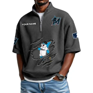 Miami Marlins Polo Shirt 2026 New Men's Quarter Zip Waffle Knit