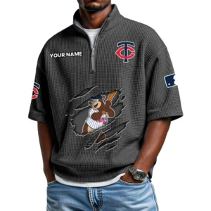 Minnesota Twins Polo Shirt 2026 New Men's Quarter Zip Waffle Knit