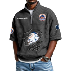 New York Mets Polo Shirt 2026 New Men's Quarter Zip Waffle Knit