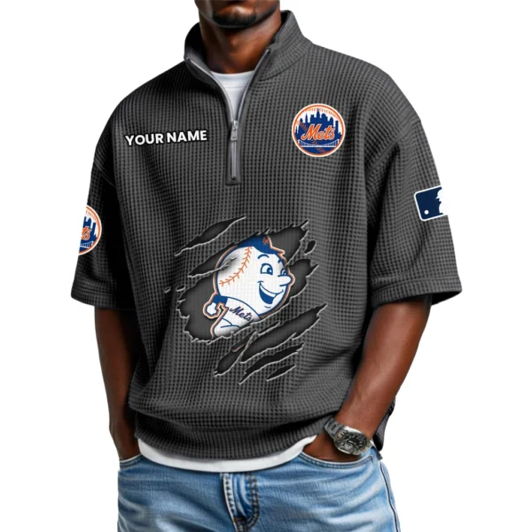 New York Mets Polo Shirt 2026 New Men's Quarter Zip Waffle Knit