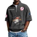 New York Yankees Polo Shirt 2026 New Men's Quarter Zip Waffle Knit