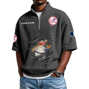 New York Yankees Polo Shirt 2026 New Men's Quarter Zip Waffle Knit