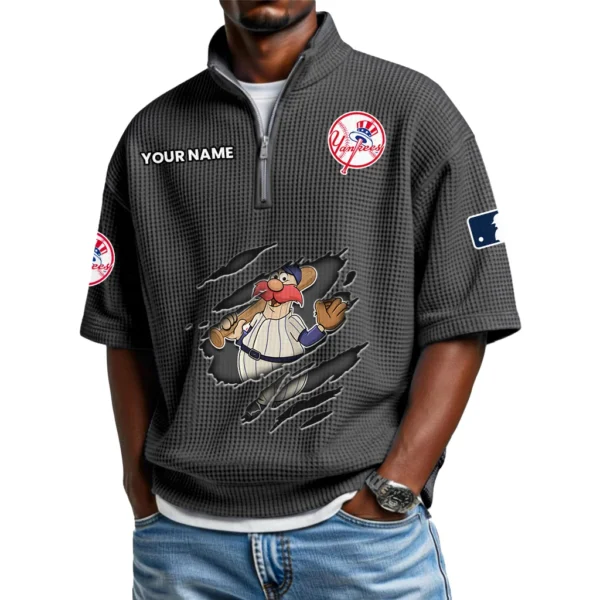 New York Yankees Polo Shirt 2026 New Men's Quarter Zip Waffle Knit