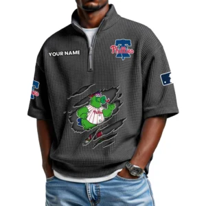 Philadelphia Phillies Polo Shirt 2026 New Men's Quarter Zip Waffle Knit