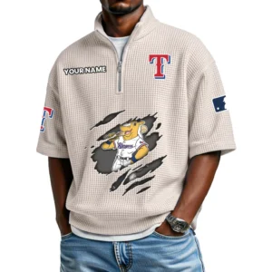 Texas Rangers Polo Shirt 2026 New Men's Quarter Zip Waffle Knit