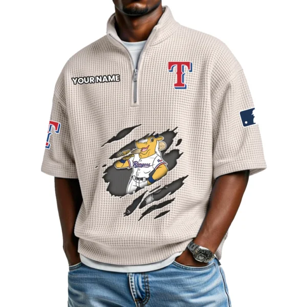 Texas Rangers Polo Shirt 2026 New Men's Quarter Zip Waffle Knit