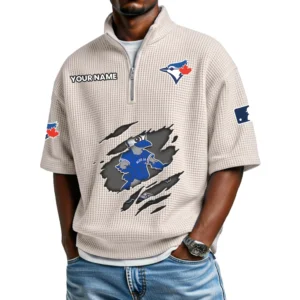 Toronto Blue Jays Polo Shirt 2026 New Men's Quarter Zip Waffle Knit