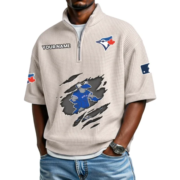 Toronto Blue Jays Polo Shirt 2026 New Men's Quarter Zip Waffle Knit
