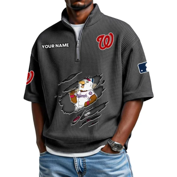 Washington Nationals Polo Shirt 2026 New Men's Quarter Zip Waffle Knit