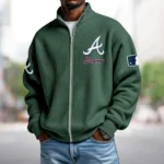 Atlanta Braves Men’s Full Zip Waffle Knit Long Sleeve Sweatshirt