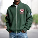 Cincinnati Reds Men’s Full Zip Waffle Knit Long Sleeve Sweatshirt