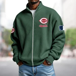 Cincinnati Reds Men’s Full Zip Waffle Knit Long Sleeve Sweatshirt