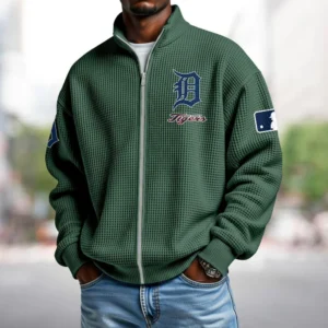 Detroit Tigers Men’s Full Zip Waffle Knit Long Sleeve Sweatshirt