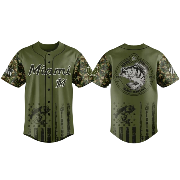 Miami Marlins Baseball Jersey x Bass Fishing Limited Edition Premium Short Sleeve