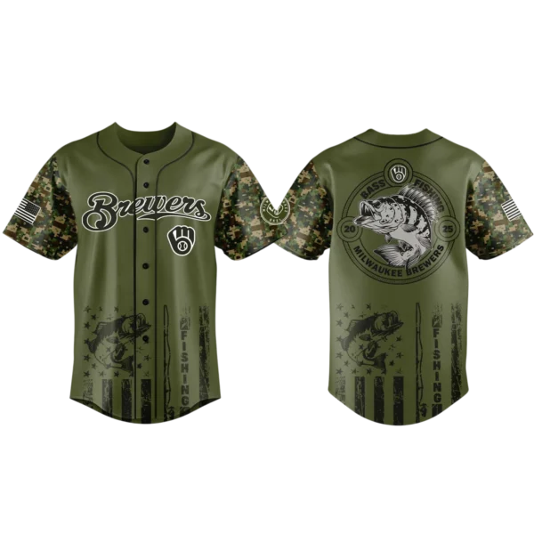 Milwaukee Brewers Baseball Jersey x Bass Fishing Limited Edition Premium Short Sleeve