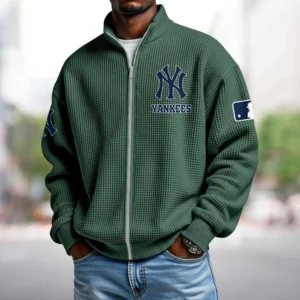 New York Yankees Men’s Full Zip Waffle Knit Long Sleeve Sweatshirt