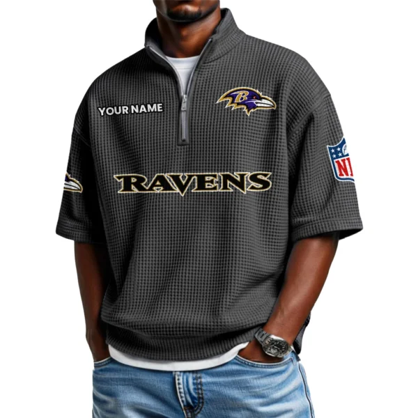 Baltimore Ravens Polo Shirt 2026 New Men's Quarter Zip Waffle Knit