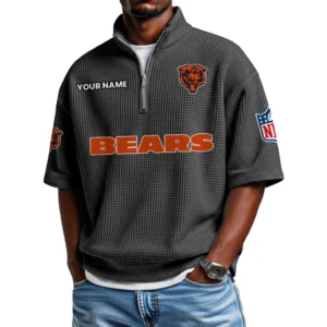 Chicago Bears Polo Shirt 2026 New Men's Quarter Zip Waffle Knit