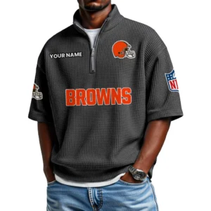Cleveland Browns Polo Shirt 2026 New Men's Quarter Zip Waffle Knit