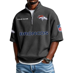 Denver Broncos Polo Shirt 2026 New Men's Quarter Zip Waffle Knit
