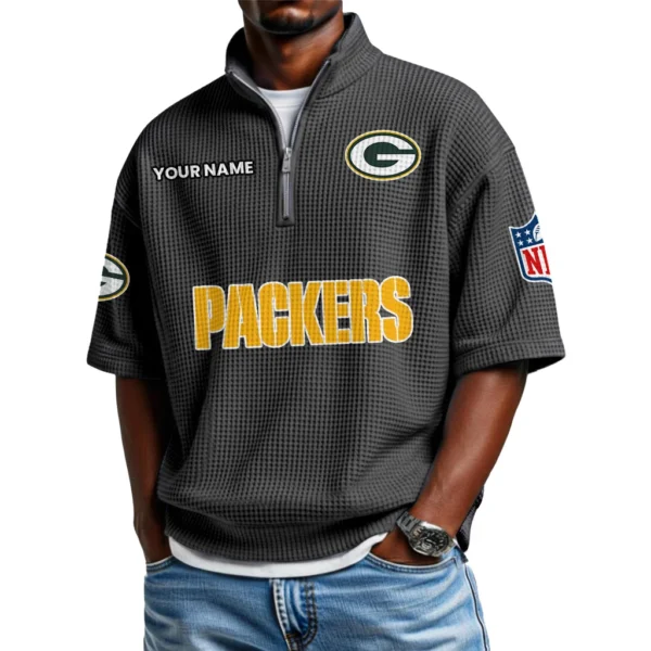 Green Bay Packers Polo Shirt 2026 New Men's Quarter Zip Waffle Knit