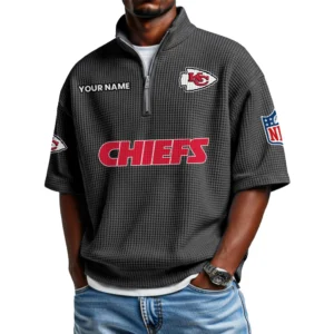 Kansas City Chiefs Polo Shirt 2026 New Men's Quarter Zip Waffle Knit