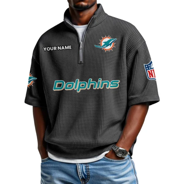 Miami Dolphins Polo Shirt 2026 New Men's Quarter Zip Waffle Knit