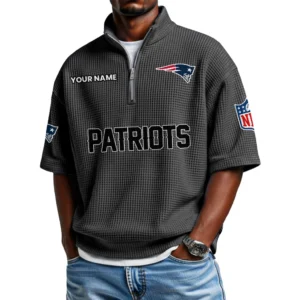 New England Patriots Polo Shirt 2026 New Men's Quarter Zip Waffle Knit