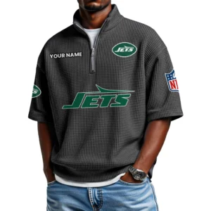 New York Jets Polo Shirt 2026 New Men's Quarter Zip Waffle Knit