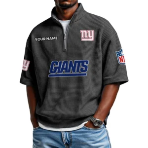 New York Giants Polo Shirt 2026 New Men's Quarter Zip Waffle Knit