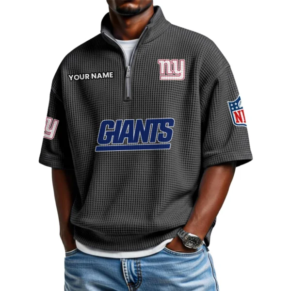New York Giants Polo Shirt 2026 New Men's Quarter Zip Waffle Knit
