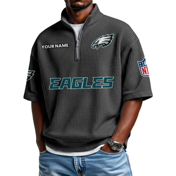 Philadelphia Eagles Polo Shirt 2026 New Men's Quarter Zip Waffle Knit